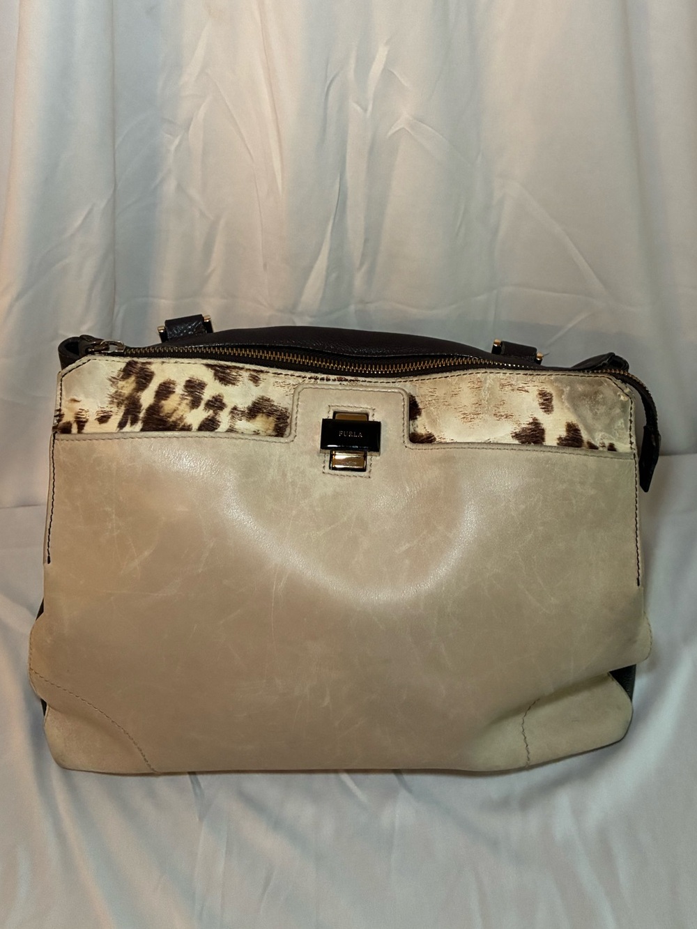 Furla Leather and Calfhair Handbag